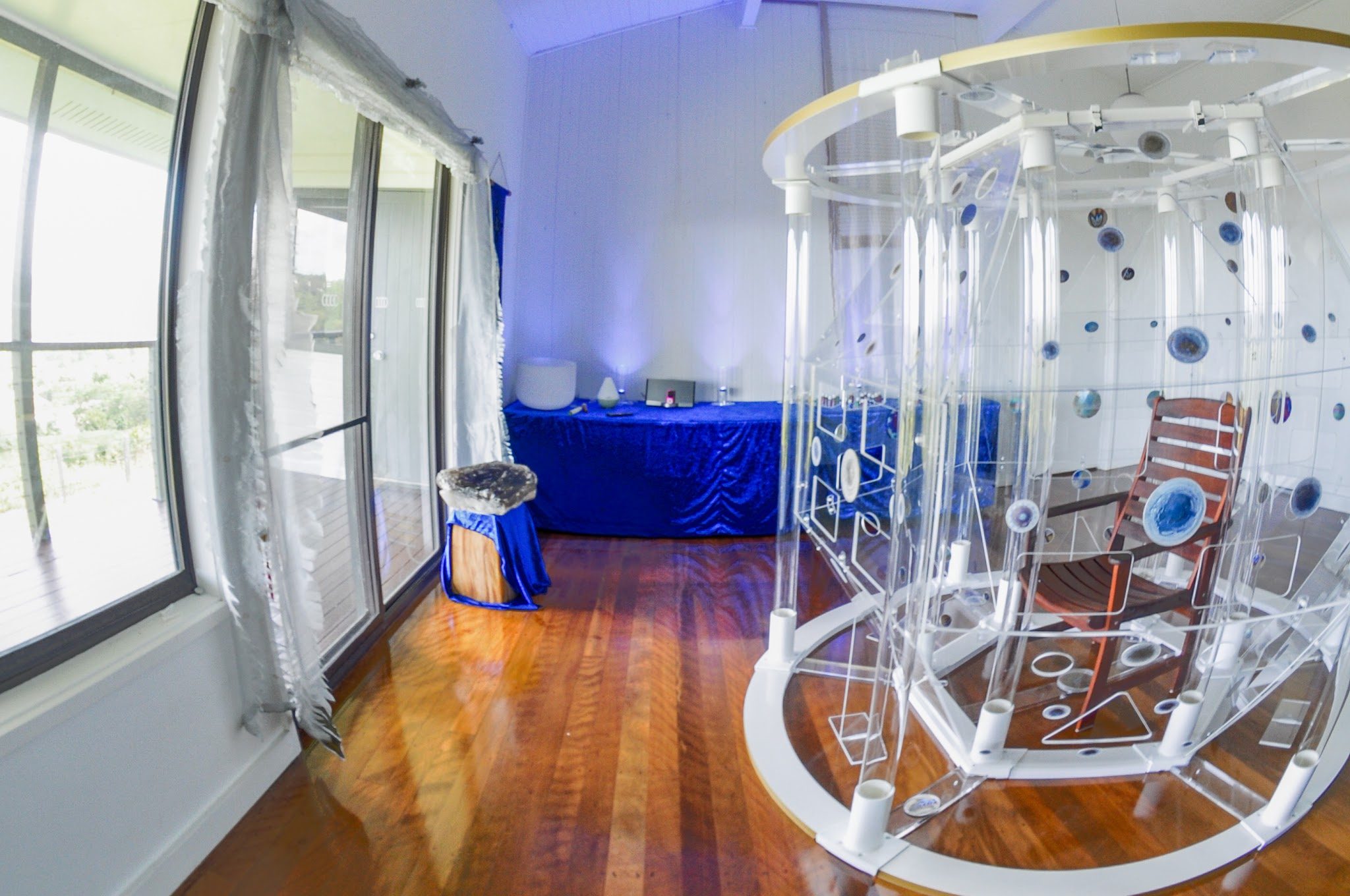 The therapy room at Maleny with the Light Chamber and singing bowl
