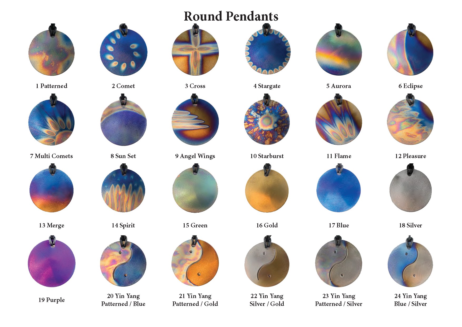 Round pendant colour chart, designs 1 to 24
