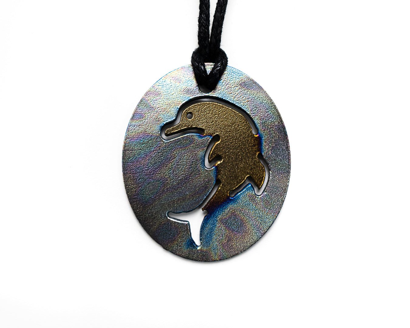 Teen Personal Pendant - Gold Dolphin on patterned background